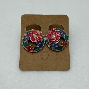 Vintage Cloisonné Colorful clip earrings